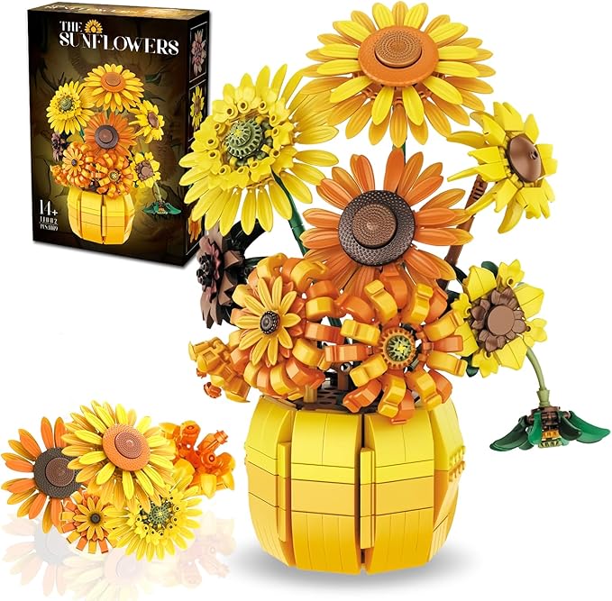Sunflowers Building Set for Adult, Van Gogh Prints Art Botanical Collection for Woman Girls 14+, Home Decor/Valentine/Christmas, 1009PCS