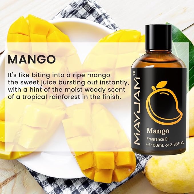 MAYJAM Mango Fragrance Oil Essential Oils for Diffusers for Home, 3.38FL.OZ | Long Lasting Scented Oils for Soap Making, Mango Essential Oil for Candle Making