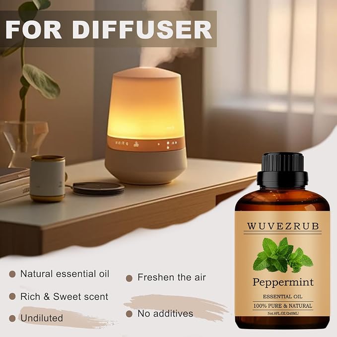 Peppermint Essential Oil 240ML, 100% Pure and Natural - Aromatherapy Diffuser - 8 Fl Oz