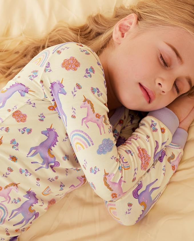 Bamboo Viscose Toddler Girls Kids Pajamas Unicorn Mermaid Pjs Long Sleeve Snug fit 12M-8Y 2pcs Soft Jammies