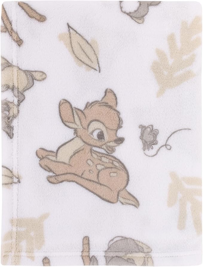 Disney B is for Bambi Tan, Gray, and White Super Soft Plush Baby Blanket