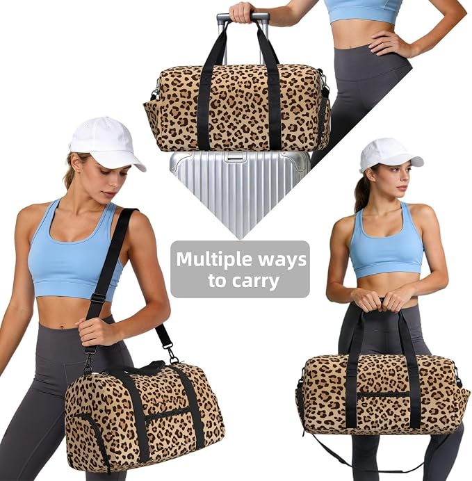Fiokroo Sports Gym Bag Leopard Print Travel Duffel Bag For Men Women With Shoe Compartment Water Resistant Gym Bag Carry On Duffel Bag For Weekend Traveling Yoga Gym Sports