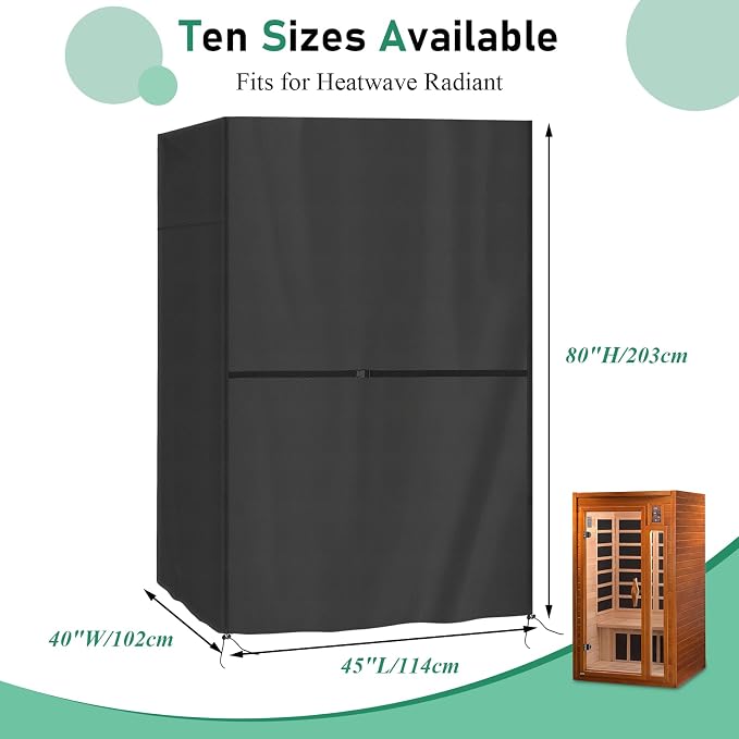 Outdoor Sauna Cover, Heavy Duty Waterproof Sauna's Cover Compatible with Wood Infrared Home Sauna,(Black) (45" x 40" x 80")