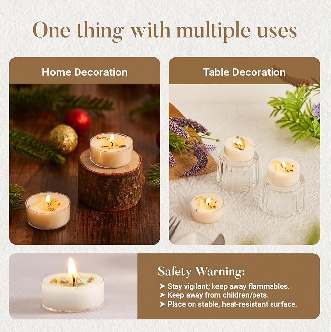 Ashlux 4-Hour Acrylic Jasmine Soy Wax Scented Tea Lights, 16 Pack Bulk | 4 Hour Long Burning, Non-Paraffin, Smokeless, For Weddings, Table Centerpieces, Home Decor & Christmas