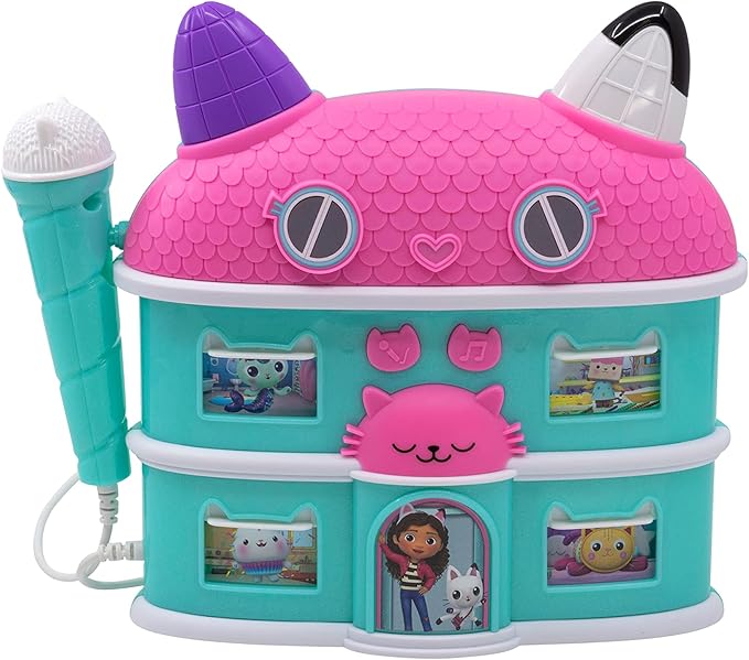 Gabbys Dollhouse Karaoke Microphone with Boombox for Fans of Toddler Toys, Kids Karaoke Machine with Built in Music (Gabbys Dollhouse)