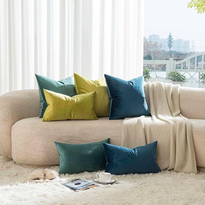 24x24 Velvet Throw Pillow Covers Set of 2 for Couch Sofa Bed,Prussian Blue | JUSPURBET Decorative Pillow Covers with Invisible Zipper for Modern Living Room Bedroom Home Decor