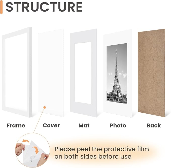 upsimples 8x10 Picture Frame Set of 5, Display Pictures 5x7 with Mat or 8 x 10 Without, Wall Gallery Photo Frames, White