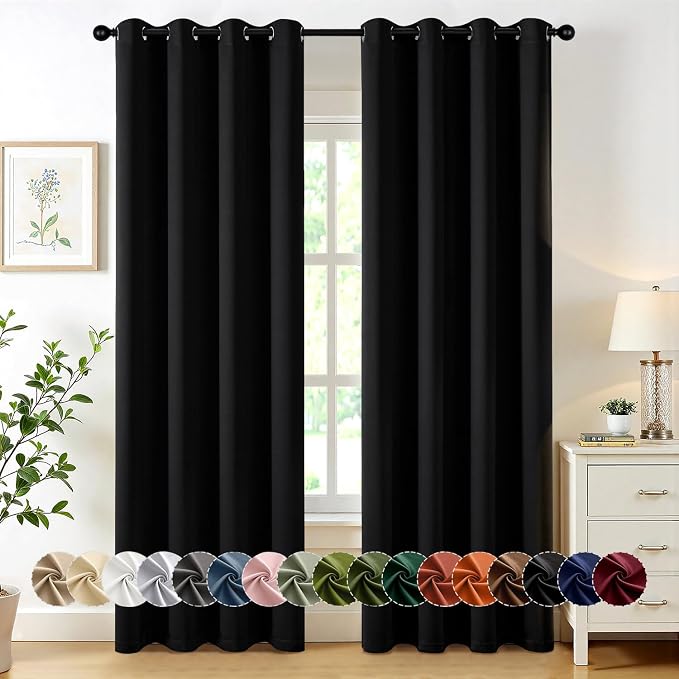 MIULEE Blackout Curtains for Bedroom 2 Panels 50 x 84 Inch Long Black | Thermal Insulated, Living Room Darkening Grommet Drapes, Noise Reducing, Light Blocking Window Treatments