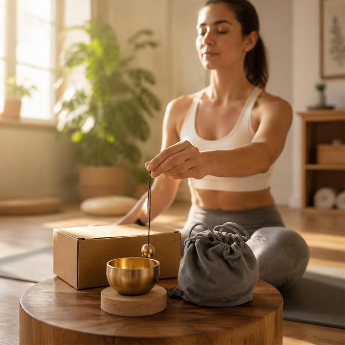 Mini Singing Bowl Set,Portable Brass Meditation Sound Bowl for Yoga,Chakra Healing,Stress Relief & Mindfulness,Self Regulation Tools,Handheld Singing Bowl,Unique Spiritual Gift for Women and Men