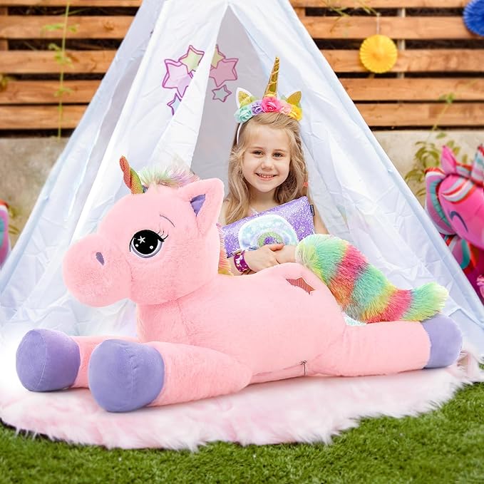 Tezituor 32in Giant Unicorn Plush Toys,Cute Rainbow Pink Unicorn Stuffed Animals,Unicorn Birthday Decorations for Girls,Big Unicorns Gifts for Children