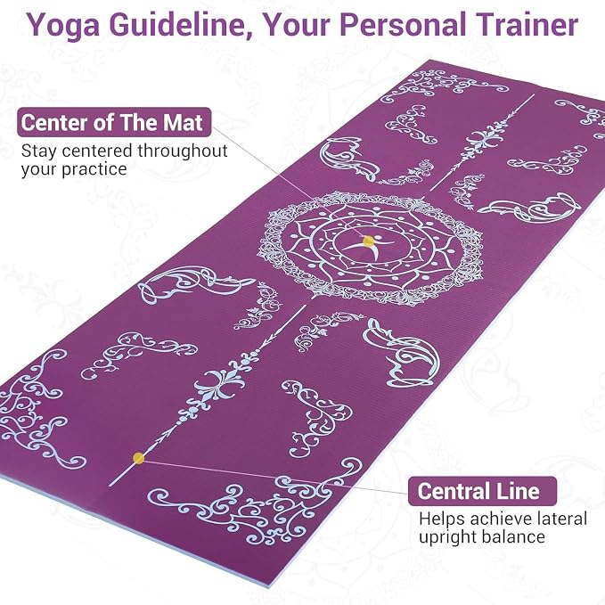 Avoalre Folding Yoga Mat, Eco-Friendly PVC Travel Yoga Mat Packable, Double Sided Non-Slip Printed Yoga Mats with Bag for Home Workout Gym Exercise Fitness Pilates Stretching (72" x 32" x 0.24" Thick)