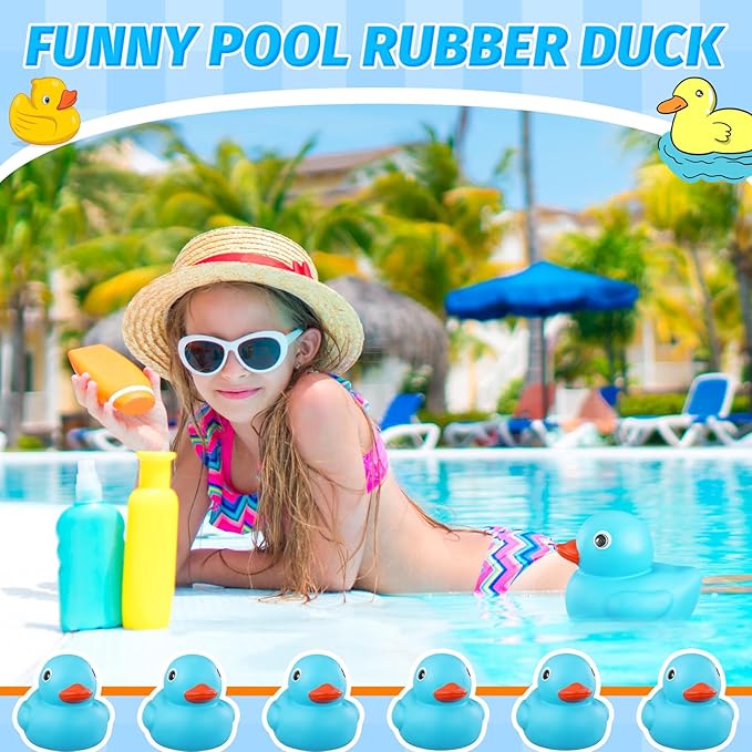 Honoson 6.89 Inch Giant Rubber Duck Big Rubber Duck Large Duckling Bath Toy with Squeaky Sound for Summer Baby Shower Birthday Party Favor Gift(Blue)