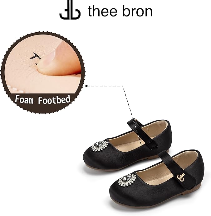 THEE BRON Mary Jane Ballet Flats - Girls' Dress Shoes with Hook & Loop Closure