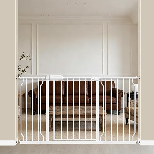 WAOWAO Baby Gate 52.76-57.45" Extra Wide Pressure Mounted Walk Through Swing Auto Close Safety White Metal Toddler Kids Child Dog Pet Puppy for Stairs,Doorways,Kitchen