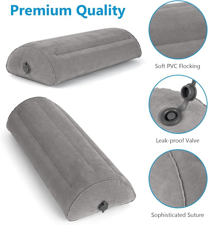 USHMA Inflatable Bolster Pillow, Half Moon Pillow for Legs, Knees, Lower Back & Head | Semi Roll Pillow for Bed, Sleeping | Knee Pillow for Side, Back Sleepers - Ankle & Knee Support - Leg Elevation