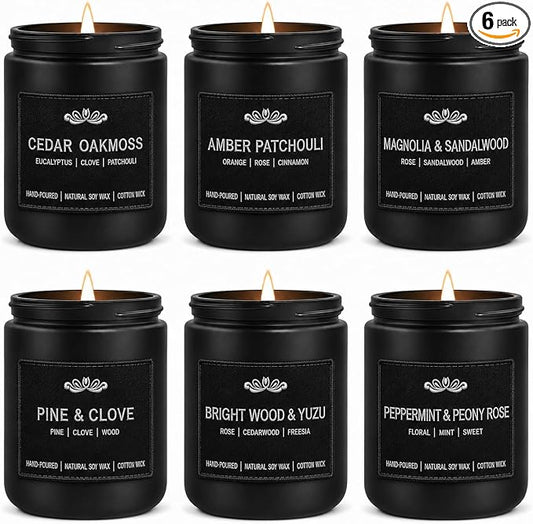 6 Pack Candles for Home Scented Aromatherapy Candles Gifts Set for Men, Men Candle Set, 42 oz 300 Hour Long Lasting Candles, Gifts for Mens Birthday Fathers Day Anniversary Present