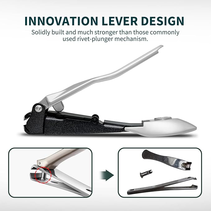 Nail Clippers with Catcher, No Splash Fingernail Toenail Clippers with Sharp Curved Blade and Glass Nail File, Wide Jaw Opening Stainless Steel Nail Cutter Trimmer for Seniors Adult Men Women