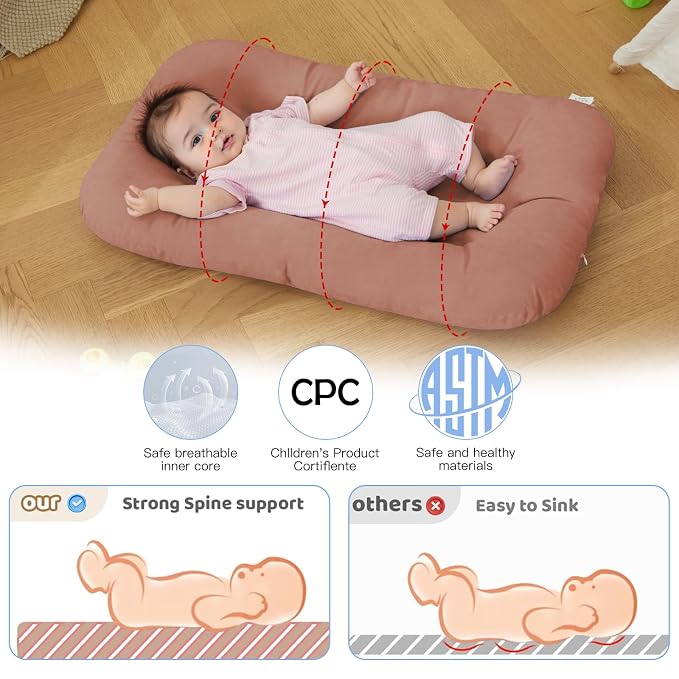Baby Lounger for Newborn, Bionic Design Baby Lounger, Soft Organic Cotton Breathable Lounger for Infants 0-24 Months (Brown)