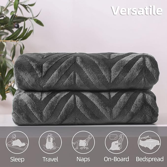 Whale Flotilla Flannel Fleece Fall Throw Blanket for Couch, Dark Grey | Lightweight Breathable Soft Sofa Throws, Plush Fluffy Chevron Design Decorative Blankets for Home Life, 50x60 Inch