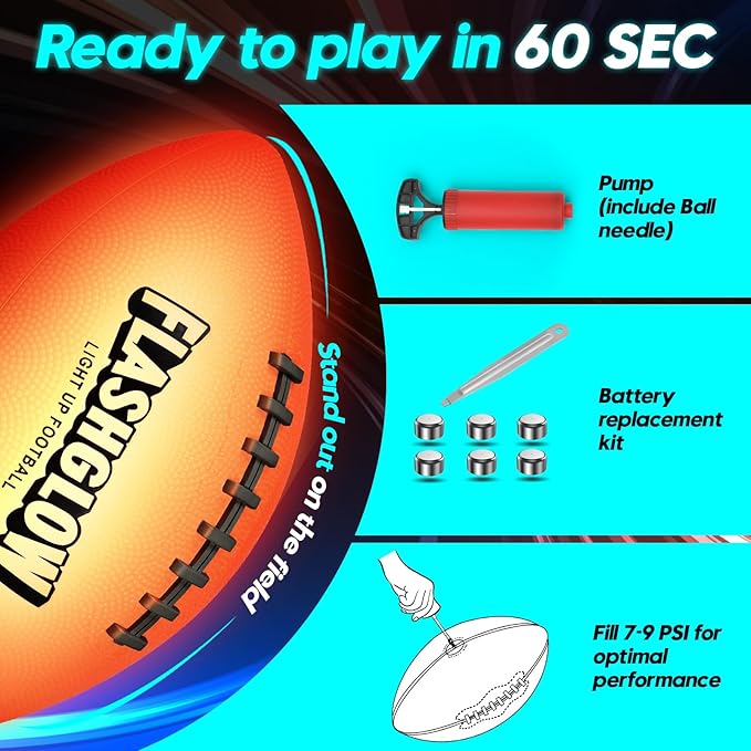 Light Up Football for Boys: Glow in The Dark - Toys for Kids Teen Boys Ages 8-15 - Birthday Christmas Easter Gift Ideas - Outdoor Sports Activity Night Play - 8 9 10 11 12 13 14 15 Years Old Teenager