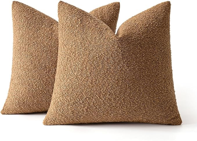 MIULEE 18x18 Decorative Lumbar Boucle Couch Pillow Covers Tobacco | Set of 2 Textured Neutral Fall Autumn Throw Pillow Covers, Accent Solid Pillowcases, Sofa Living Room Home Decor