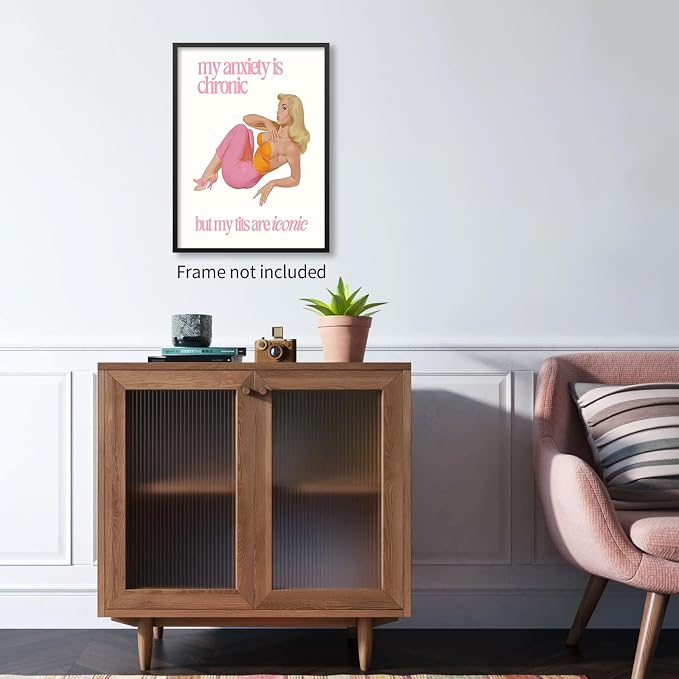 Haitunone Funky Sexy Women Wall Art Funny Quote Social Anxiety Poster 60s 70s Vintage Housewife Canvas Prints for Apartment Wall Decor 16X24 inch Unframed