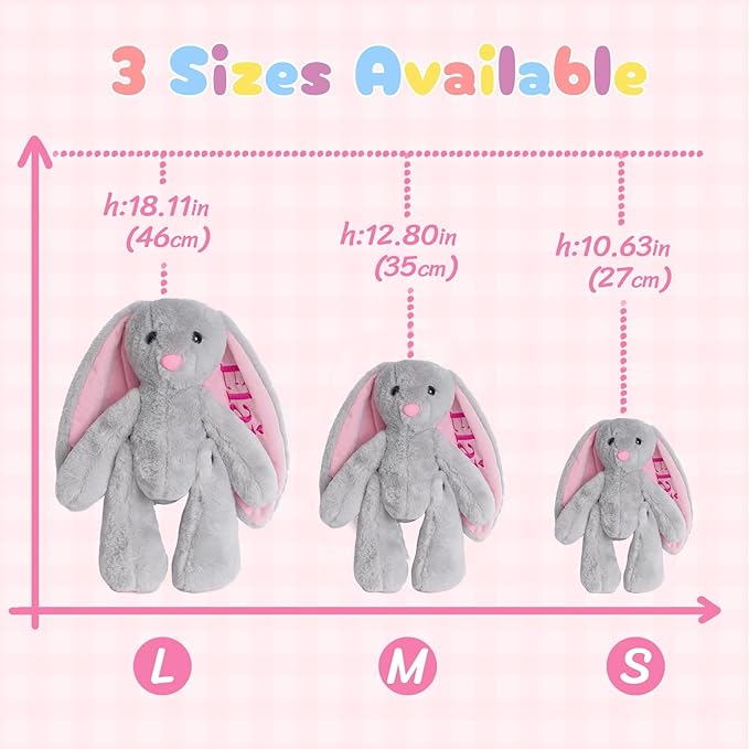 Custom Plush Bunny Toys with Child's Name, Embroidered Bunny Supe-Soft Stuffed Animals for Baby Toddlers, Personalized Birthday Christmas for Baby Girls Boys (White)