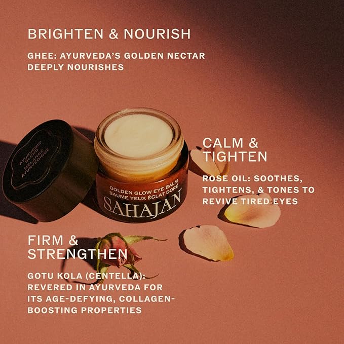 Sahajan Golden Glow Eye Balm | Brightening Eye Cream for Dark Circles & Puffiness | Hydrating Under Eye Treatment with Ghee & Centella | Anti Aging Eye Moisturizer | 0.5 fl oz