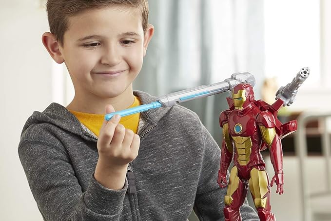 Avengers Marvel Titan Hero Series Blast Gear Iron Man Action Figure, 12-Inch Toy, with Launcher, 2 Accessories and Projectile, Ages 4 and Up, Red