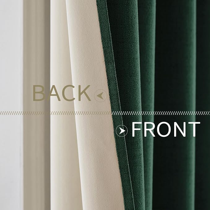 MIULEE 100% Blackout Linen Curtains for Bedroom Thermal Insulated Emerald Green Grommet Room Darkening Curtains & Drapes Christmas Decor for Living Room 52 x 96 Inch (2 Panels)