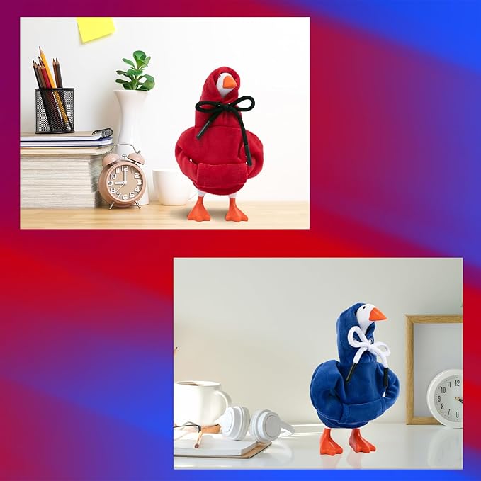 2 Pcs Desk Goose Outfits 7 Inches, Mini Desk Goose Clothes Hoodies 7 Inch Porch Goose Costume Desk Goose Accessories for Magnetic Goose Statue Table Decor (Red & Blue)