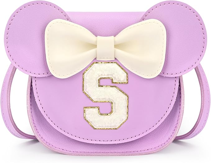 mibasies Toddler Purse Girl Gifts: Girls Birthday Gifts for 3-8 - Toys for Ages 2-4 Girls Mouse Ears Purse, Purple, Letter S