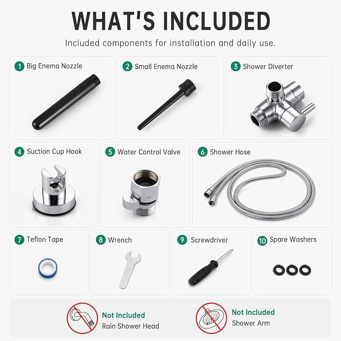 Shower Enema System with 100 Inches Hose, Diverter, Water Control Valve for Men and Women Portable Cleaning, Enema Nozzle Kit Cleaner Attachment（Matte&Chrome