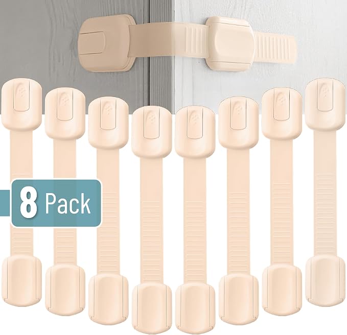Bate- Child Safety Strap Locks, 8 Pack, Baby Locks for Cabinets, Drawers, Kitchen, Toilet, Furniture, Fridge, Multi-Purpose, Easy Install with Quick 3M Adhesive for Childproofing