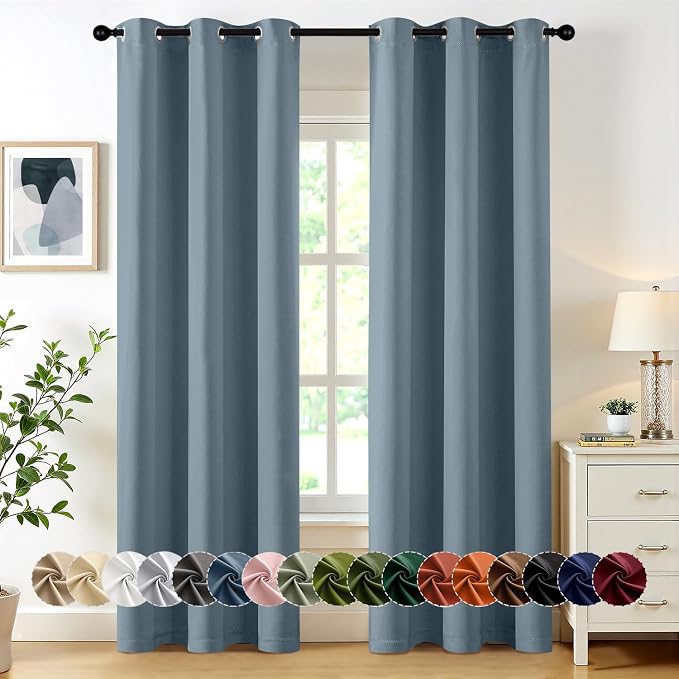 MIULEE Blackout Curtains for Bedroom 2 Panel 40 x 84 Inch Long Greyish Blue | Thermal Insulated, Living Room Darkening Grommet Drapes, Noise Reducing, Light Blocking Window Treatments