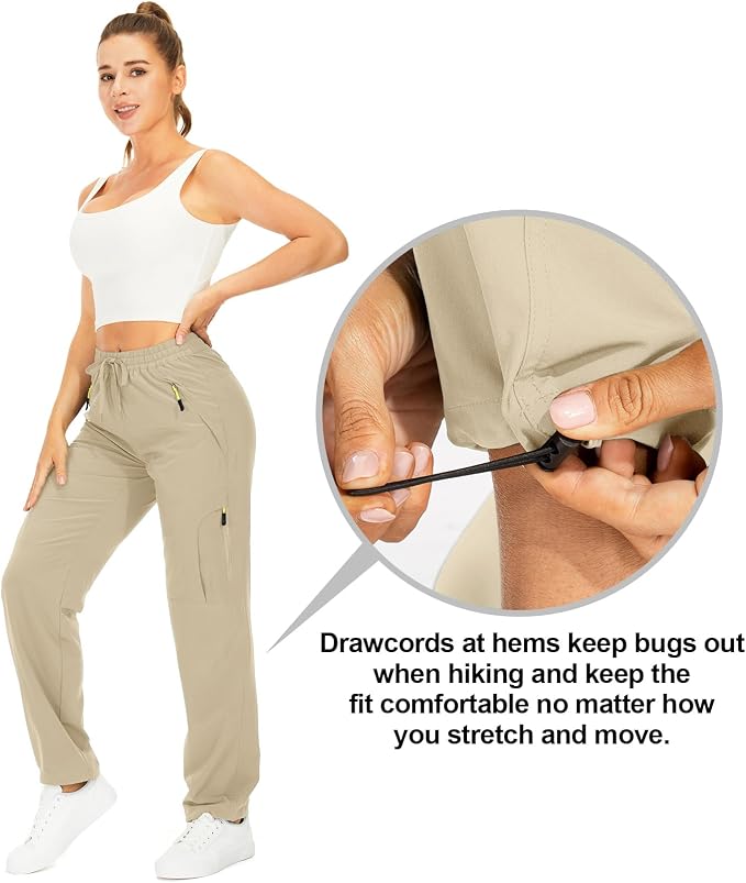 Womens Hiking Pants Quick Dry UPF 50 Lightweight Travel Golf Cargo Safari Pants Zipper Pockets