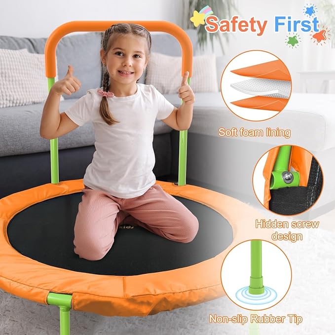 ATIVAFIT 36-Inch Toddler Trampoline with Foam Handle, Foldable Indoor Outdoor Mini Rebounder for Kids Ages 2–6