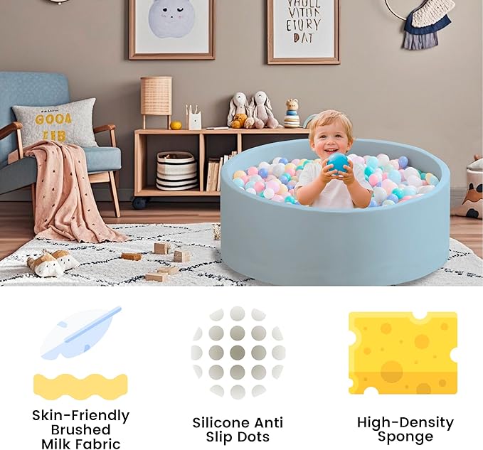 Ball Pit for Toddlers 35.43''x11.81 Baby Ball Pits Soft Memory Foam Ball Pit Round Kids Ball Pit Indoor Game Kids Play Ball Pool Ideal Gift for Girls and Boys (Lightblue, NO Balls)
