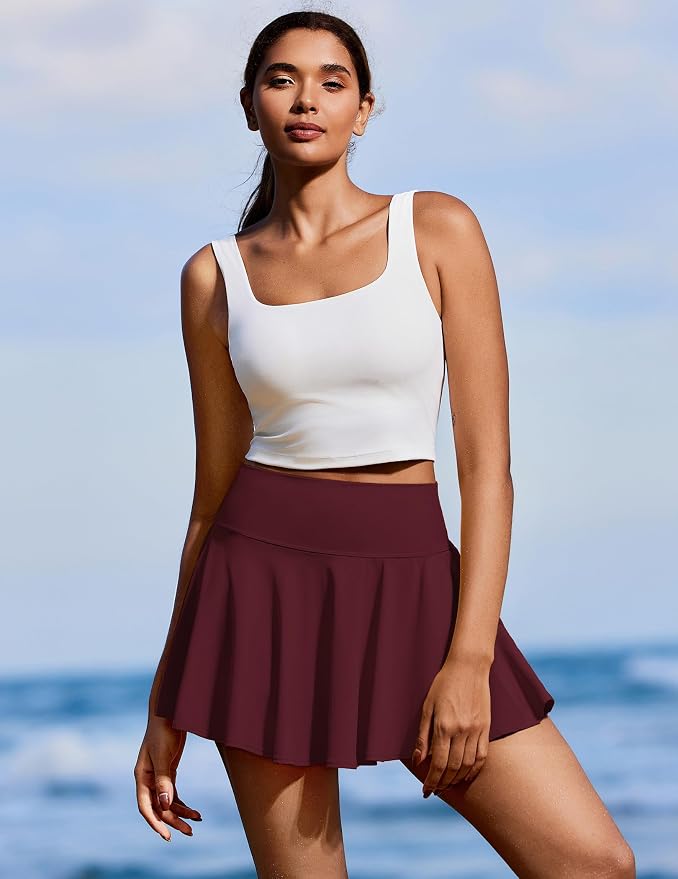 PINSPARK Womens Tennis Skirt 14" Pleated Athletic Golf Skorts with Pockets | High Waist, Tummy Control, Mini, Breathable, Lightweight, Soft, Built in Shorts, Pickleball, Casual