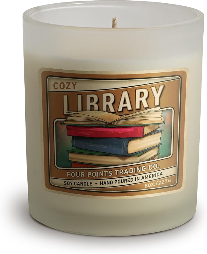 Four Points Trading Company Candles - Library Scented Aromatherapy Candles - Perfect Candle for Women or Men - Great for Birthday, Grandma, Mom, Home and Apartment Decor - 100% Soy Candle - 8oz