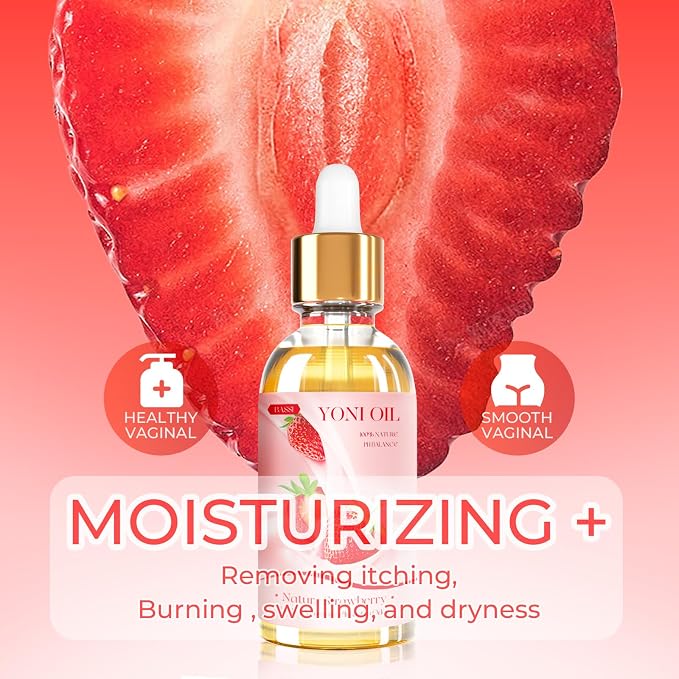 BASSI 3PCS Yoni Oil Organic Feminine Oil Vaginal Moisturizer - Ph Balance for Women - Eliminates Odor Feminine Deodorant - Soothes Ingrown Hair with Strawberry Peach Apple Essential Oil, 1 fl oz/pc