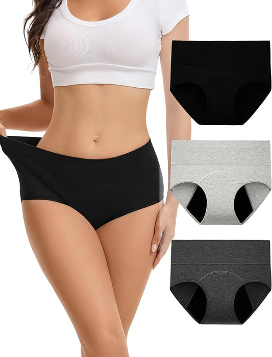 INNERSY Period Underwear for Women Leakproof High Waisted Menstrual Cotton Panties 3 Pack