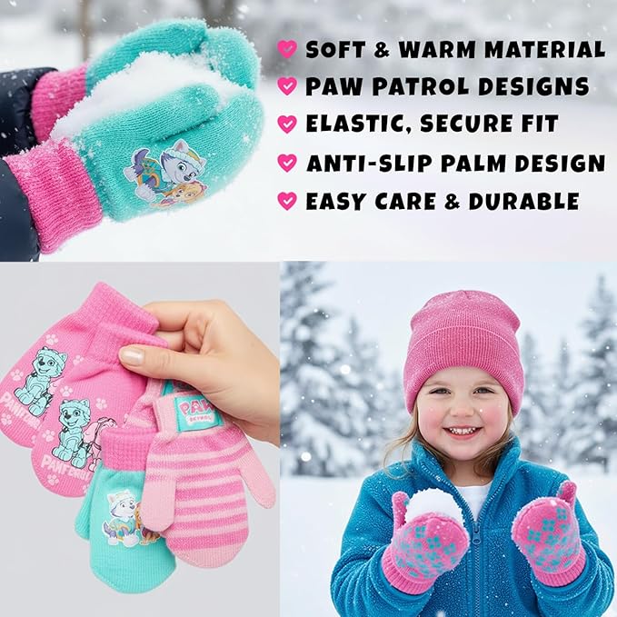 Nickelodeon Girls' Paw Patrol Ski Gloves - Marshall, Chase, Rubble Ski Gloves or Mittens (2-7)