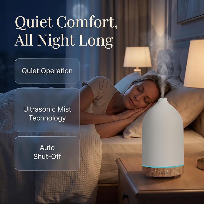 Gooamp 200ML Ceramic Essential Oil Diffuser (Set of 2) - Ultrasonic Aromatherapy & Humidifier with 7-Color LED Lights, Auto Shut-Off, Wood Grain Base, 1H/3H/6H Timer | Scent for Home, Office, Yoga