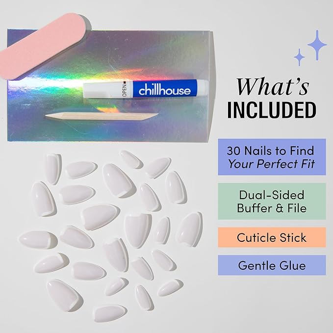 Chillhouse - Chill Tips, Press on Nails Kit - Stone Cold Fox (Almond) - 30 Nail Shapes & Sizes - Up to 2 Weeks of Wear - Customizable Fit - Reusable - Latina Founded & Women Owned - Beauty & Self Care