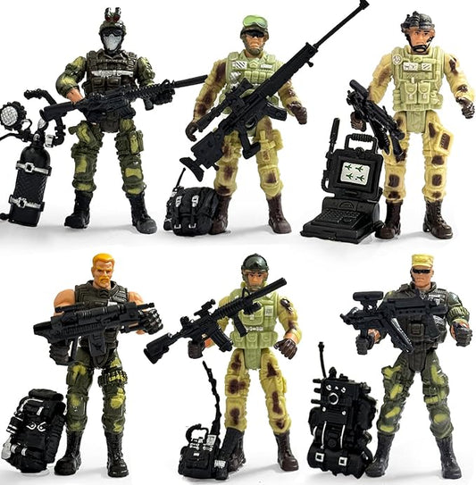 Army Men Toy Soldiers, 6 Pcs Army Men Action Figure for Boy 4-7, US Army Men and SWAT Team Toy with Military Weapons Accessories for Toddler Boy