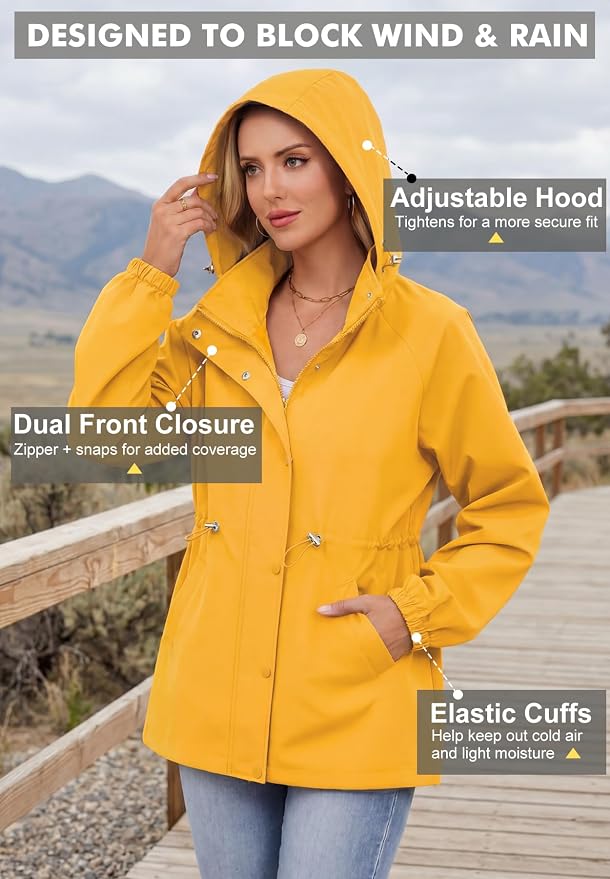 Zando Rain Jacket Women Waterproof - Lightweight Rain Coat with Hood Windbreaker Trench Raincoat for Women 2026 S-2XL