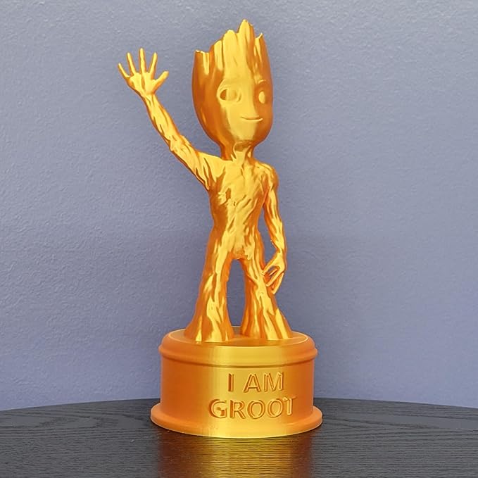 Znet3D Baby Groot 'I AM Groot' Trophy, 7.5 Inch, Multi-Color, Collectible Statue, Perfect Award or Gift (Silk Gold)