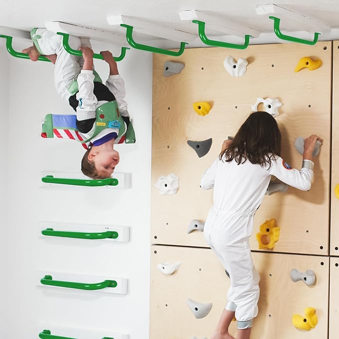 ESPETS 6 Pack 17 Inch Green Metal Safety Handles for Playground - Swing Set Accessories Grab Handles, Playset Hand Grips, Kids Indoor Monkey Bars for Jungle Gym, Climbing Frame