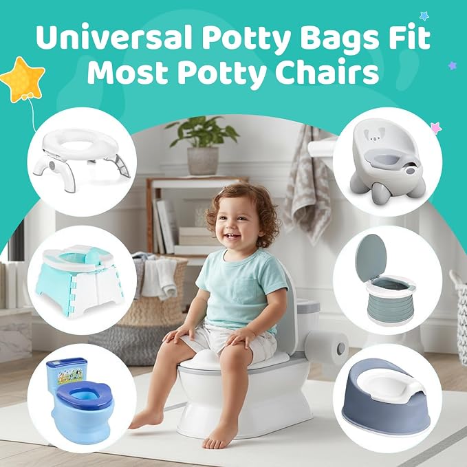[36 Counts] Newnice Upgraded Drawstring Potty Liners with 20s Quick Absorb Pads, Travel Potty Bags for Toddler Road Trips, Portable Toilet Refills Fit OXO Tot 2-in-1 & Commode Chairs